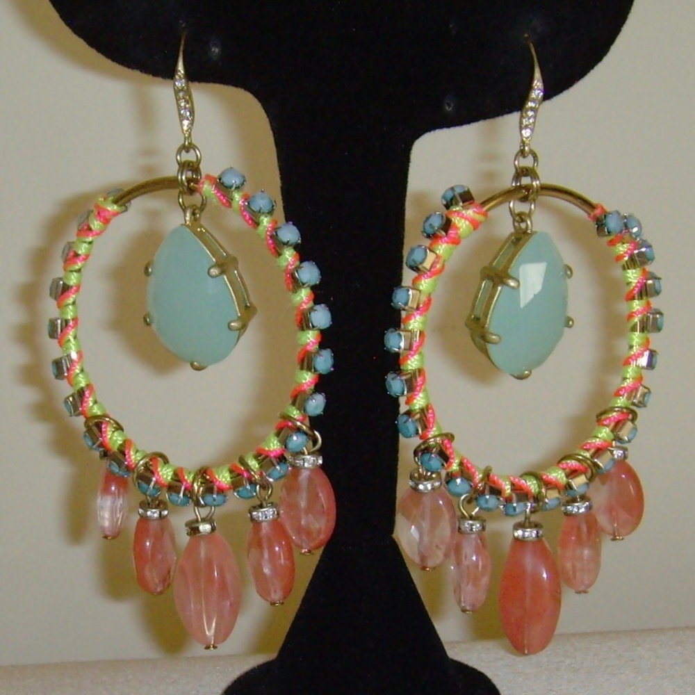 Gold-Tone and Stones High End Dangle Earrings